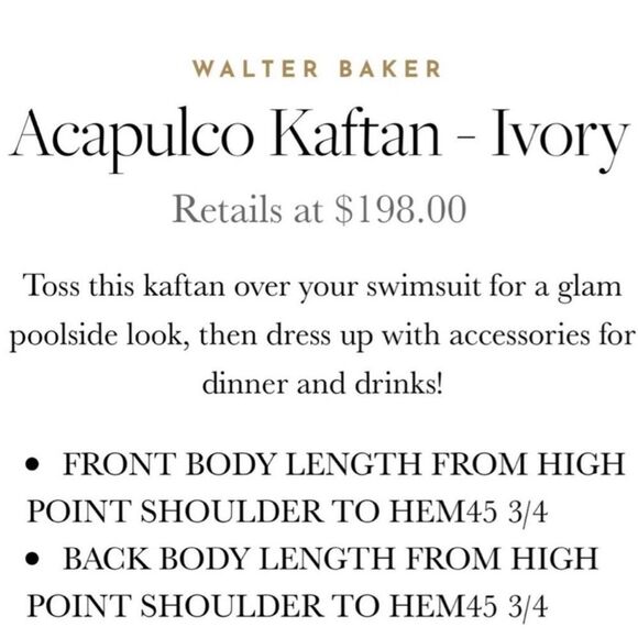 Walter Baker Acapulco Kaftan Ivory One Size Cotton Blend Nwt - Picture 2 of 5